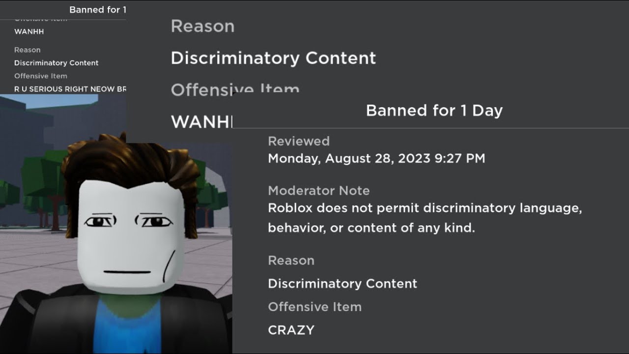 RBN ⛄ on X: 🚫 PROBLEM: A new #Roblox moderation issue is occuring when  uploading the Man Face on #Roblox. r Rainster got banned for 3  days for uploading the Man Face