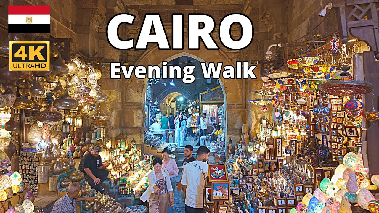 Cairo Egypt Evening Walking Tour | Al Moez Street & Khan el-Khalili Bazaar at Night in 4K