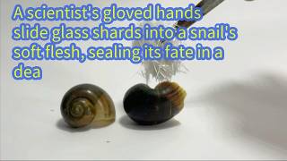 A scientist's gloved hands slide glass shards into a snail's soft flesh, sealing its fate in a dea screenshot 3