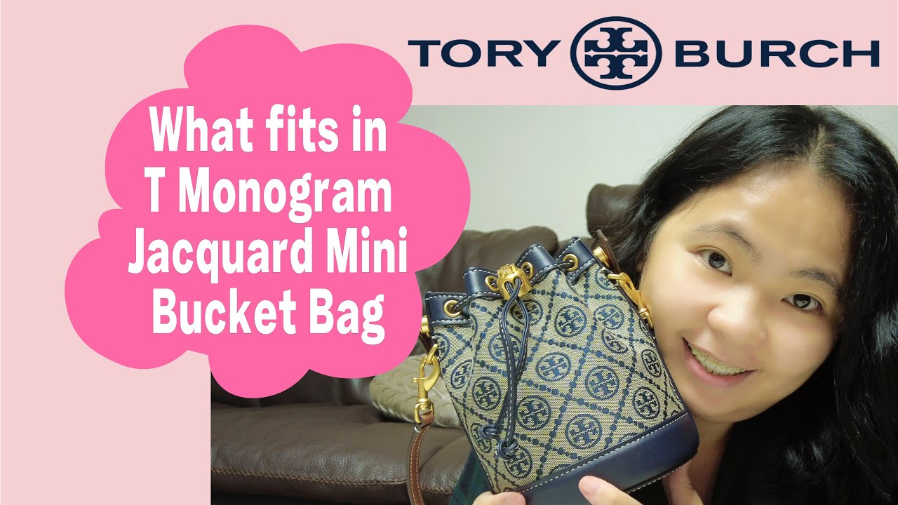 TORY BURCH T Monogram Jacquard Mini Bucket Bag | What fits in Mini Monogram  Jacquard Bucket Bag - YouTube