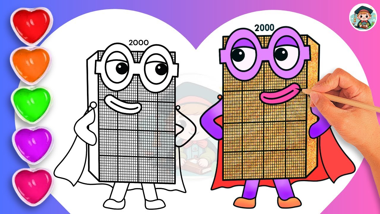 Как рисовать раскраску Numberblock 2000🌈 - Учимся рисовать раскраску Numberblock 2000 для детей
