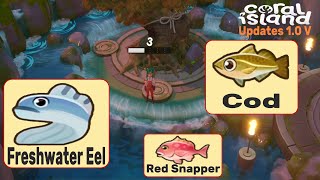 Freshwater eel + Cod + Red Snapper  CORAL ISLAND