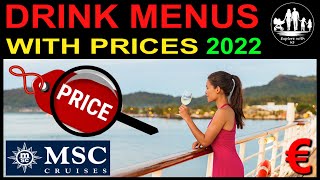 أسعار وقوائم مشروبات MSC Cruise لعام 2022 (الأسعار باليورو) # ما هي تكلفة المشروبات على MSC Virtuosa؟