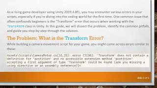 Fixing the Transform Error in Unity Engine: Understanding the Common Mistakes