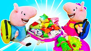 Peppa ve George seyahate hazırlanıyor! Çocuk oyuncakları ile oyun videoları!