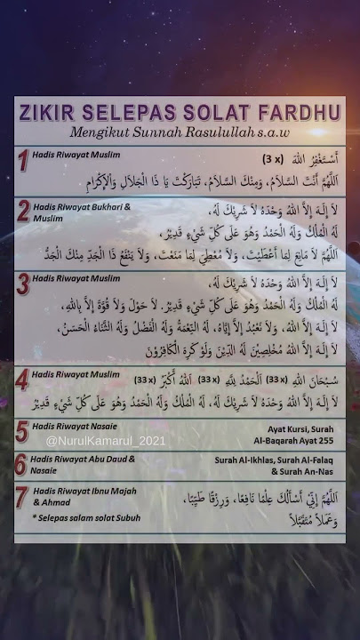 Wirid wirid Selepas Solat. Jom Hafal dan Amalkan ☺️