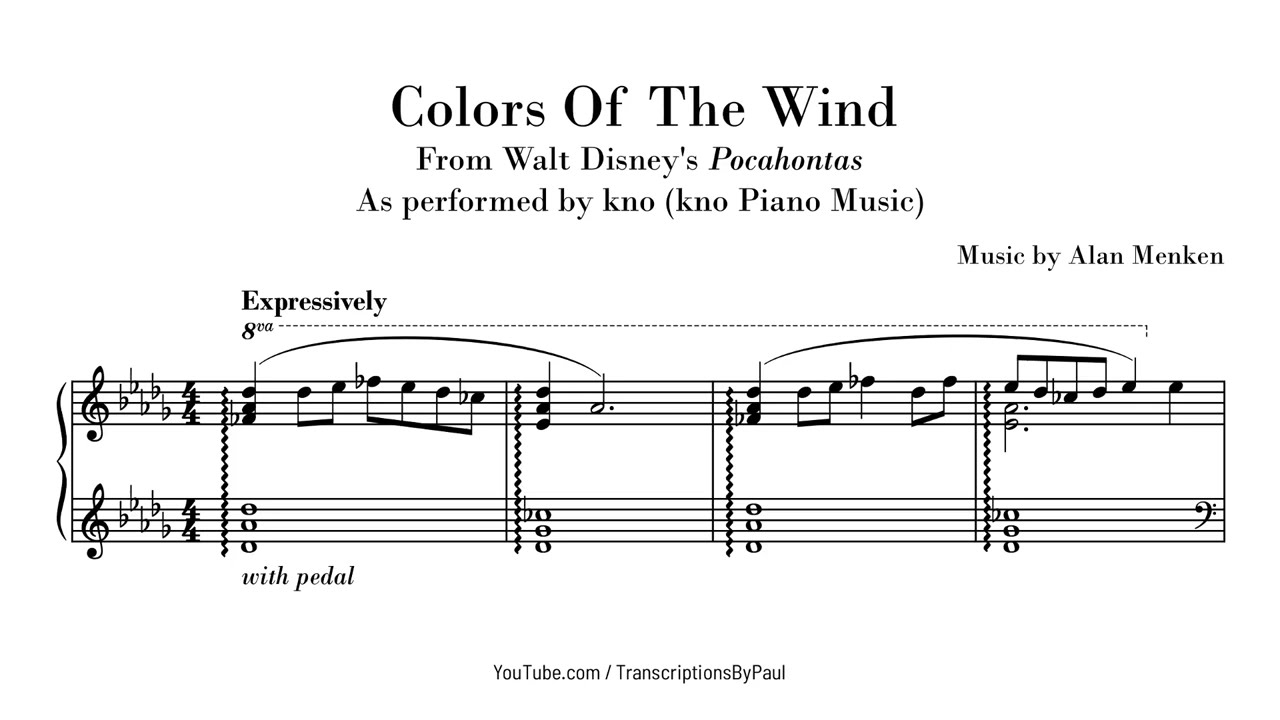 Colors Of The Wind - kno Piano Music - Sheet music transcription