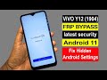 Vivo Y12 (1904) Android 11 FRP/Google Account Unlock Bypass New 2021 Fix Hidden Android Settings |