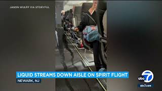 Liquid from bathroom streams down aisles on Spirit Airlines flight