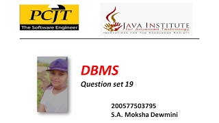 DBMS Question Set 19| 1st year | Semester 01 | Java Institute