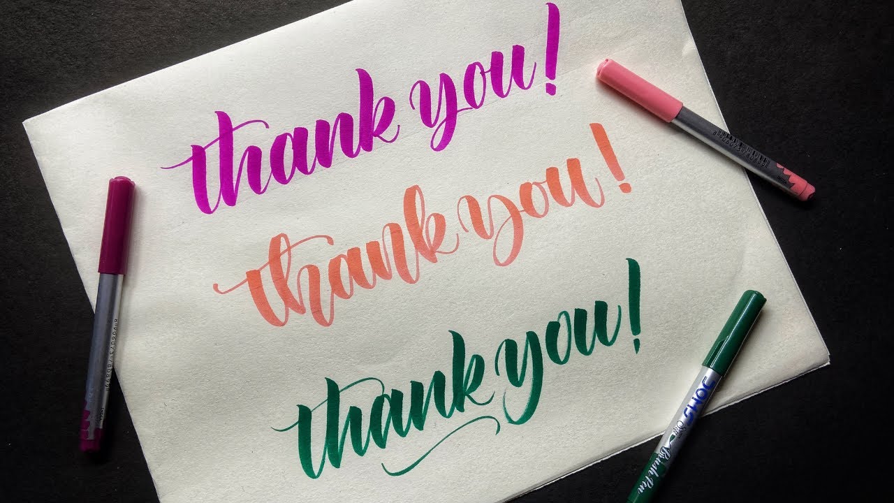 Thank You!' in Brush Lettering - 3 Different Styles, Doms Brush Pens