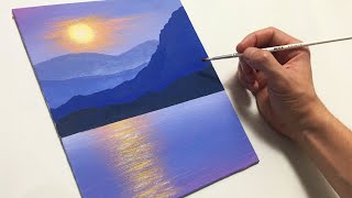 Lake Sunset with Mountains | Easy Acrylic Painting Tutorial for Beginners Step by Step