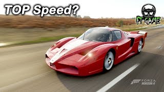 Now on top speed gameplay... this car is a "2005 ferrari fxx" in forza
horizon 4. "no upgrade" (power- 789 hp), (torque- 686 nm), (weight-
1239 kg) speed...