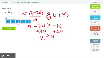 IXL   Solve advanced linear inequalities Algebra 1 practice