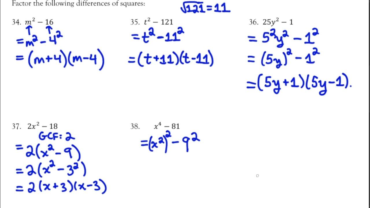 Factoring Differences of Squares YouTube