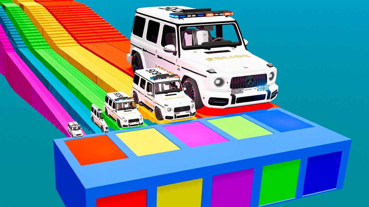 Small Cars on Big Car vs Slide Color with Portal Pool Cars vs Deep Water    beamNG Drive #39