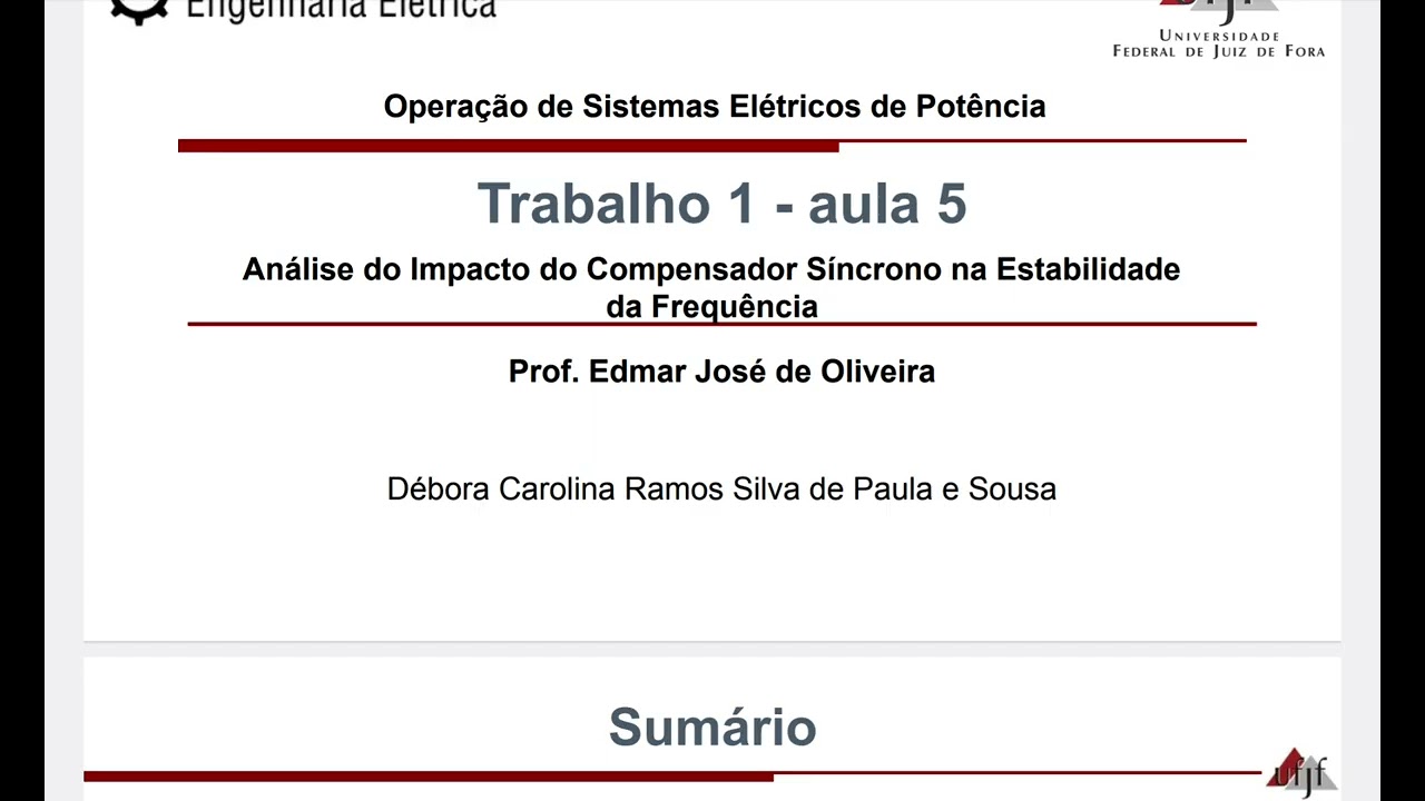 4 - Operação do SEP- UFJF - CAG  e compensador Síncrono - funções e explicações pertinentes 
