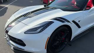 18 Corvette Coupe 2LT Arctic White. Red Tu Tone seats. Racing Stripes. Ground effects. Sharp car!