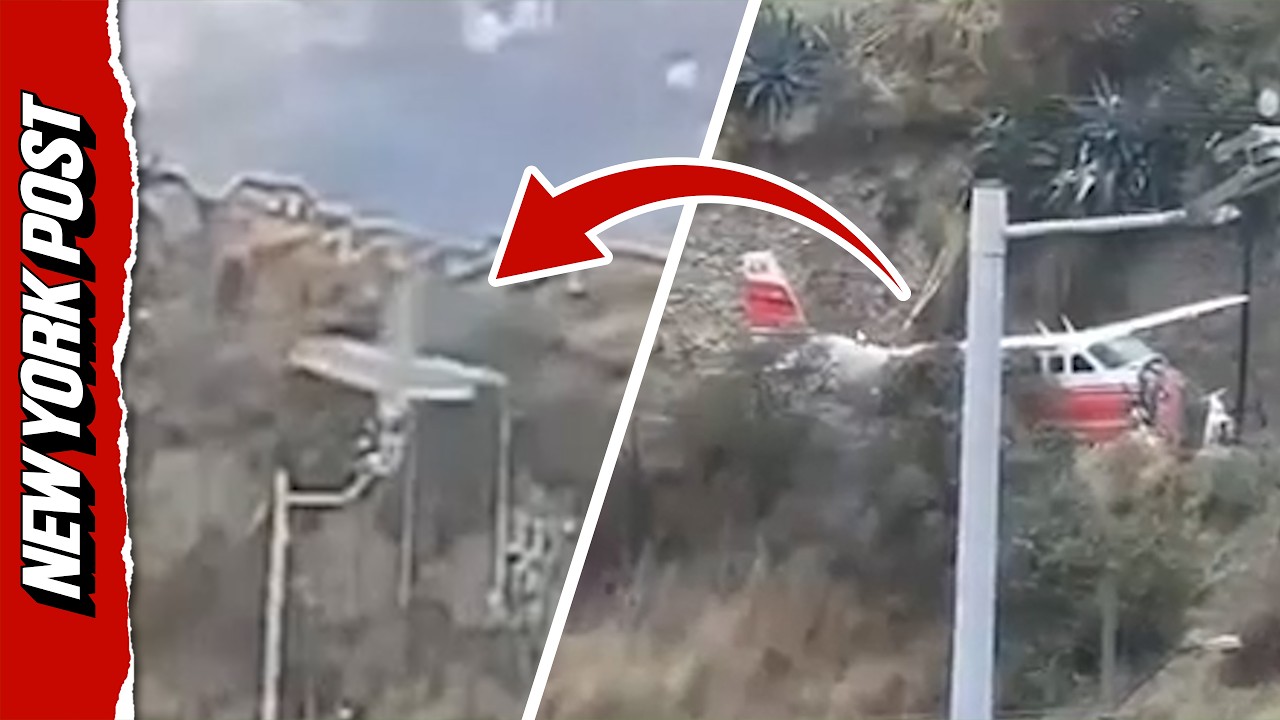 Security Footage Shows Dramatic Moment Bank Plane Skids Off Runway and Lands on Road