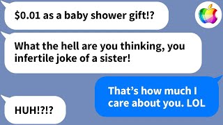 EMess Text - I visited my sister after she gave birth and gifted her $0 01    She was pissed but