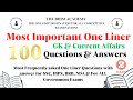 100 gk questions in English, 100 current affairs, 100 one liner #currentaffairs questions answers