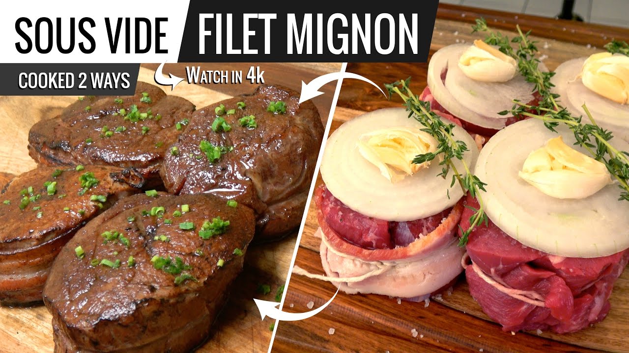 Best Way to Cook FILET MIGNON STEAK Sous Vide Cooked 2 Ways - Bacon or No Bacon -