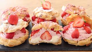 Cream puff (strawberry rice flour cream puff) | HidaMari Cooking&#39;s recipe transcription