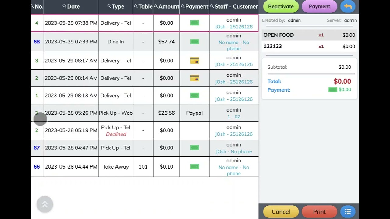 OlivePOS Filter order by date