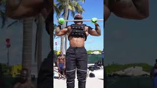 Bodybuilder does @CHRISHERIA Weight vest #PullUp Challenge at Muscle Beach #Shorts