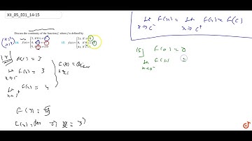 Discuss the continuity of the function f, where f is defined by `f(x)={(2x , ifx<,1 ),(0 ,if0l...