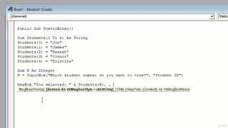 012 Static Arrays - MICRSOFT EXCEL VISUAL BASIC LATEST VERSION
