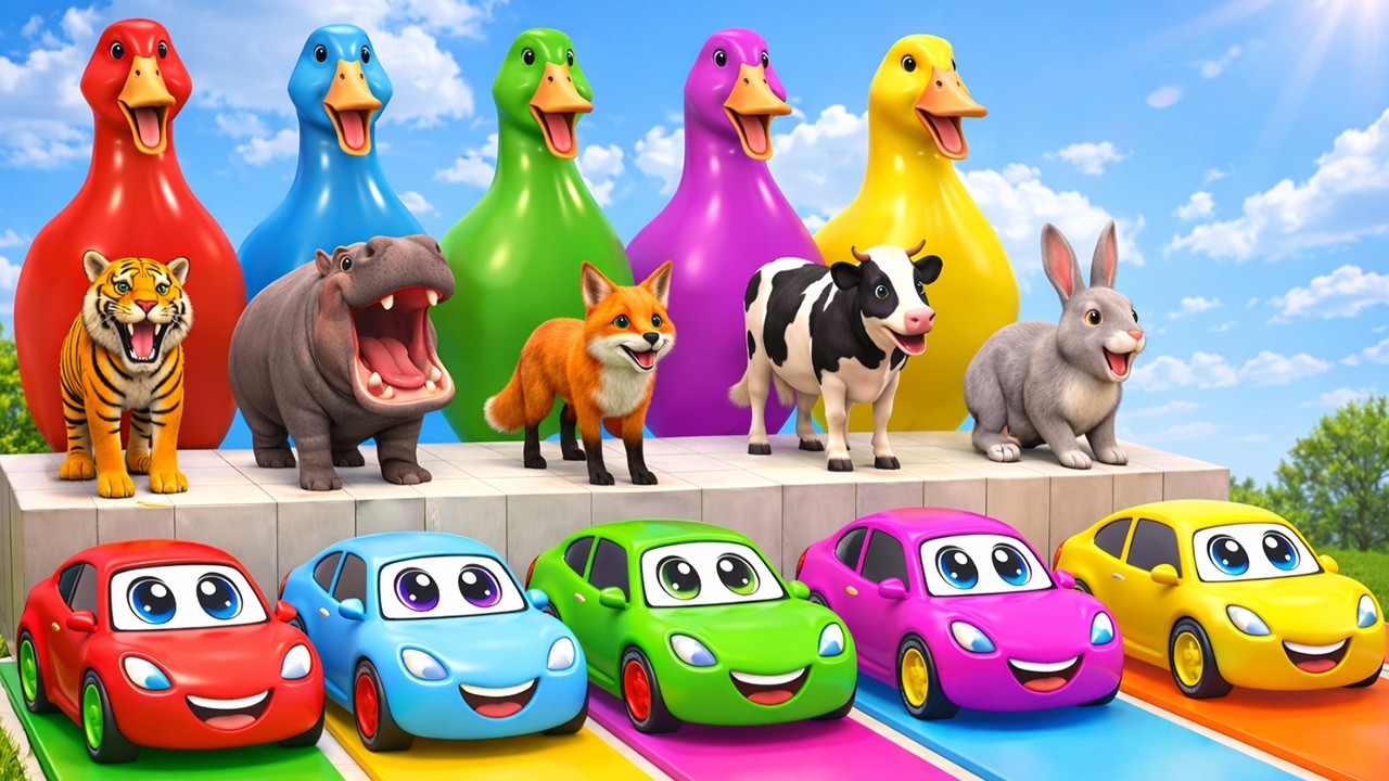 Long Slide Game With Cow Elephant Gorilla Hippopotamus Tiger - 3d Animal Game - Funny 3d Animals