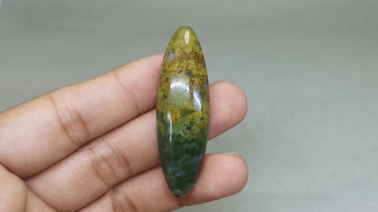 Batu Akik Lumut Hijau Kuning Pandan Trenggalek Asli Kode 2032 