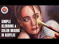 Simple method of blending and color mixing  acrylic portrait painting tutorial by debojyoti boruah