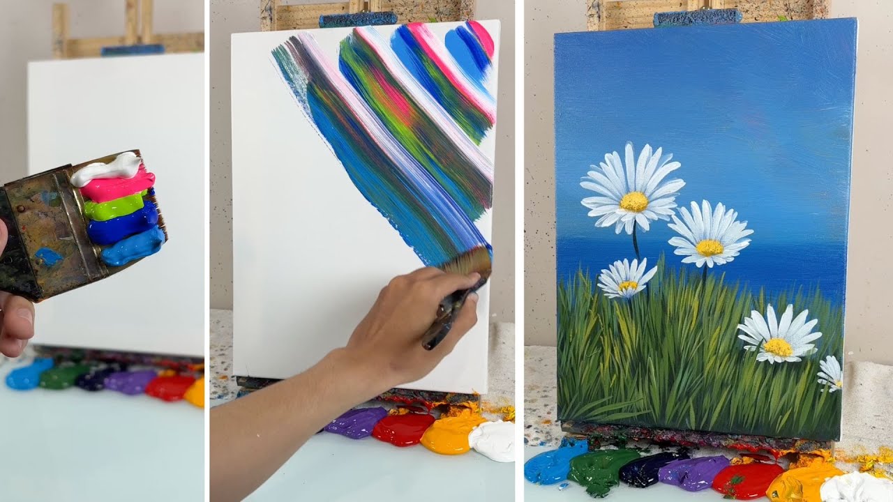 How to Paint Daisies in Acrylic | STEP by STEP Floral Painting Tutorial ...