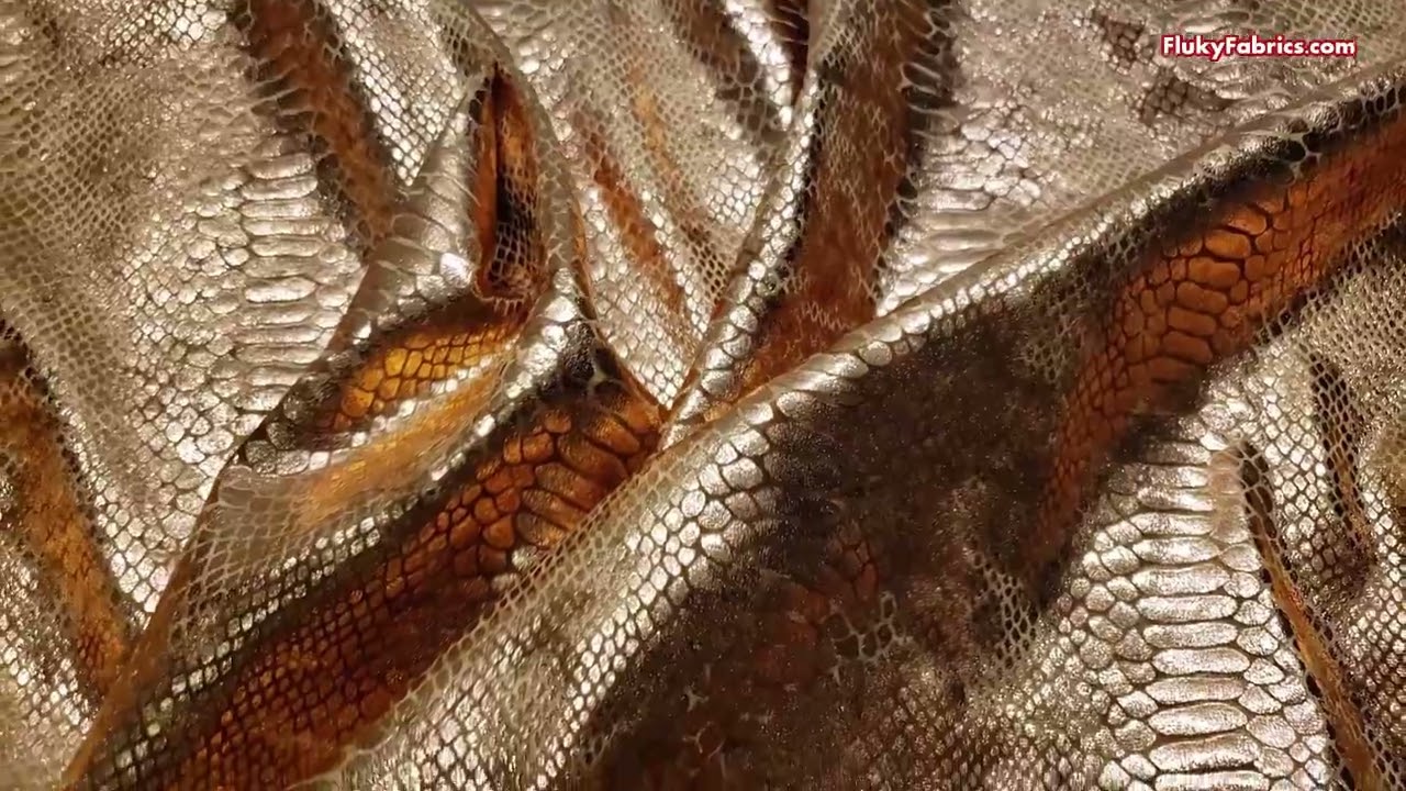 Ochre Foil Metallic Exotic Dragon Scales on Copper 4-Way Stretch Crushed  Ice Velvet Fabric by The Yard 