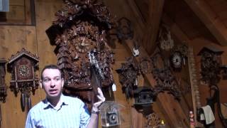 Black Forest Cuckoo Clock Shop demonstration to Gate 1 Travel tourists. Date: September 9, 2013 Location: Germany.