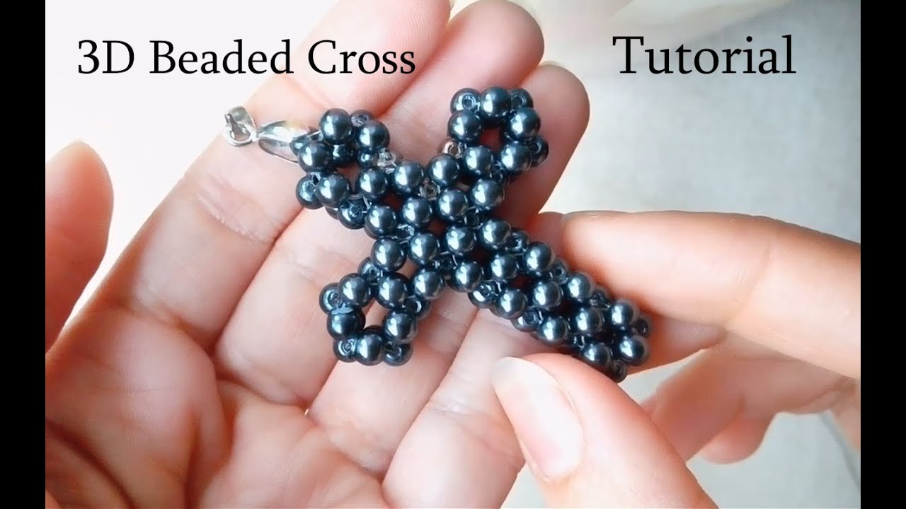 3D beaded cross with 4mm beads 