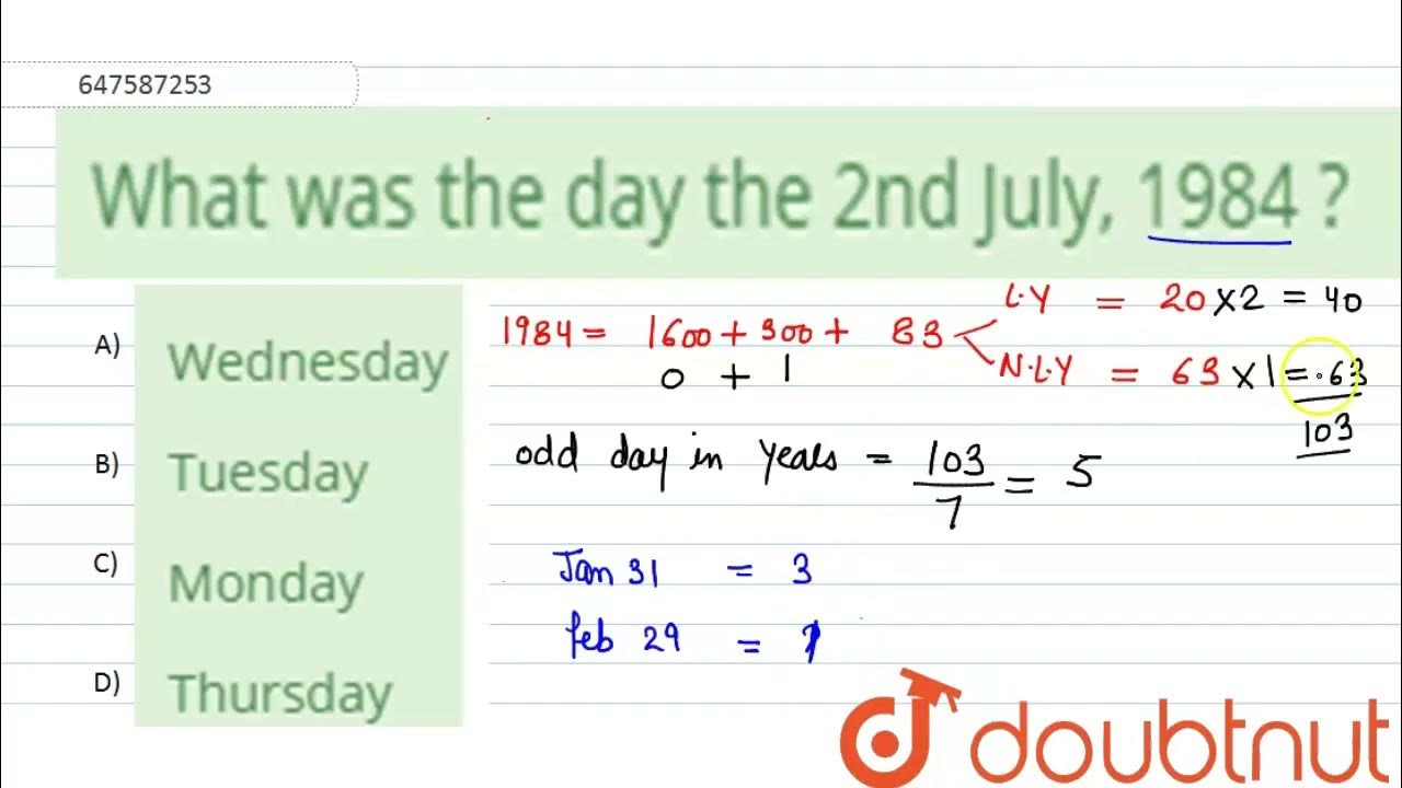 What Was The Day The 2nd July 1984 CLASS 14 CLOCK AND CALENDAR what-was-the-day-the-2nd-july-1984-class-14-clock-and-calendar