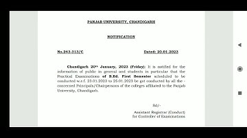 Practical Examination notification january 2023 b.ed 1st semester punjab university chandigarh