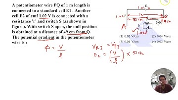 A potentiometer wire PQ of 1 m length is connected to a standard EMF of cell E1
