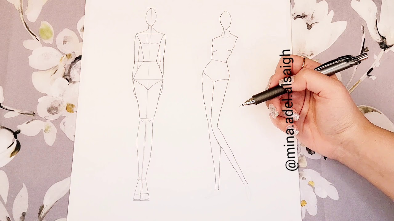 تعليم رسم تصميم الازياء | الدرس الثاني: طريقتين لرسم جسم المانيكان - YouTube