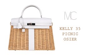 Hermes Kelly 35 Picnic Bag White Swift Leather / Osier (Wicker) Limite –  Mightychic