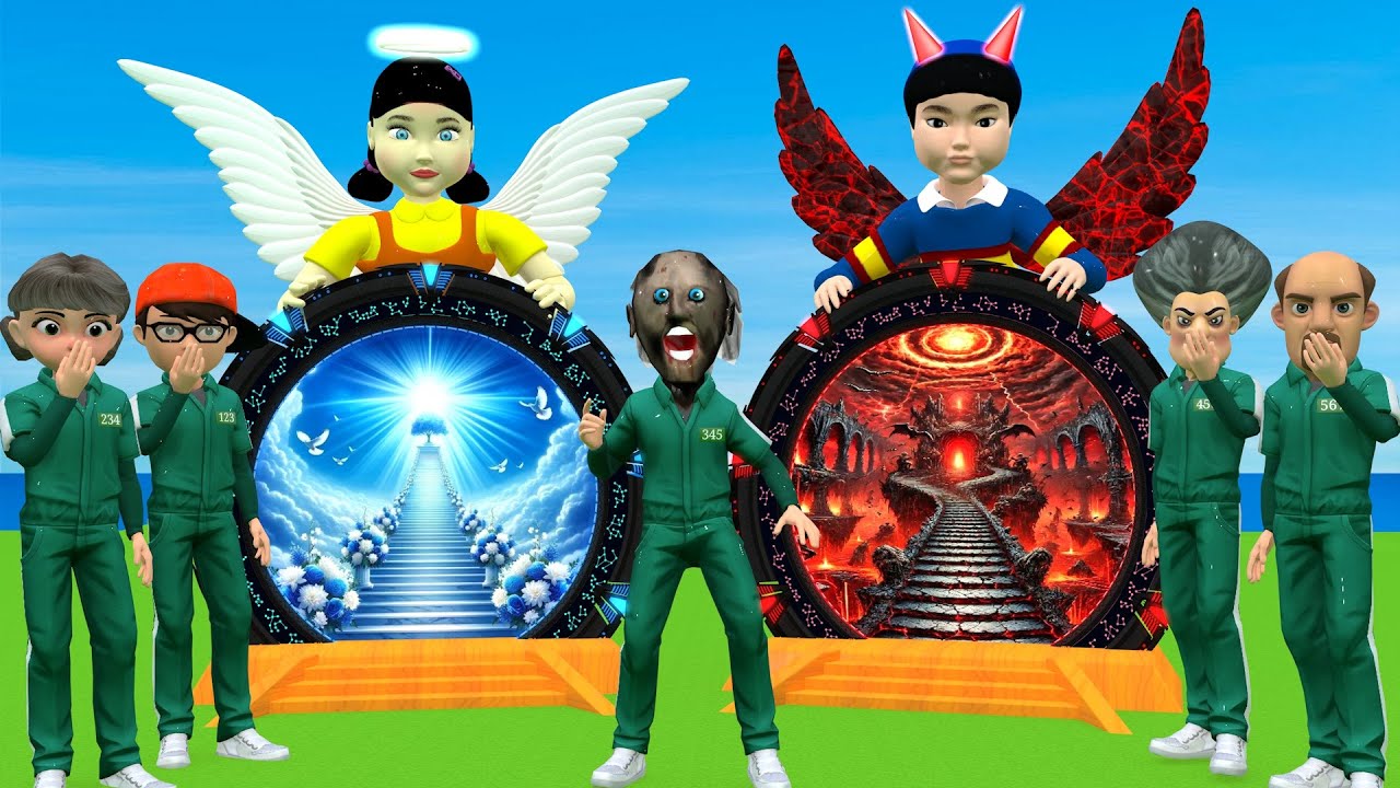 Scary Teacher 3D vs Squid Game Choose Heaven or Hell and Do Good Or Evil 5 Times Challenge