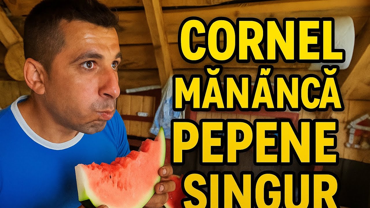 Cornel mănâncă de unul singur pepene în foișor la Căsuță din Pădure