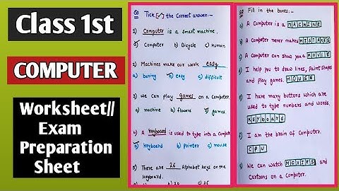 Class 1st Computer Worksheet// Grade 1st Computer Exam Practice Sheet  @kidslearningfun2013