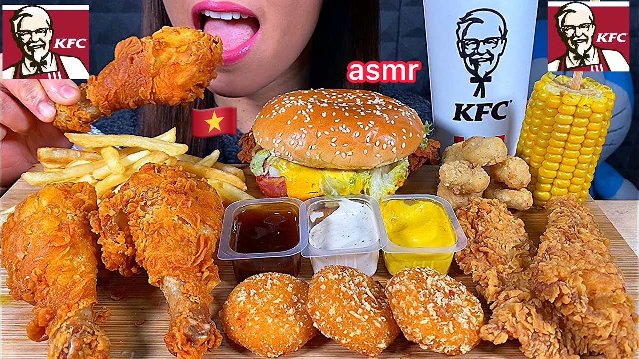 EATING KFC FEAST COLONEL'S BURGER CHICKEN TENDERS CHEESE SHOTS POP CORN