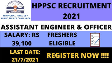 Hppsc Recruitment 2021 | Assistant Engineer & Officer | Freshers Eligible | Latest jobs 2021