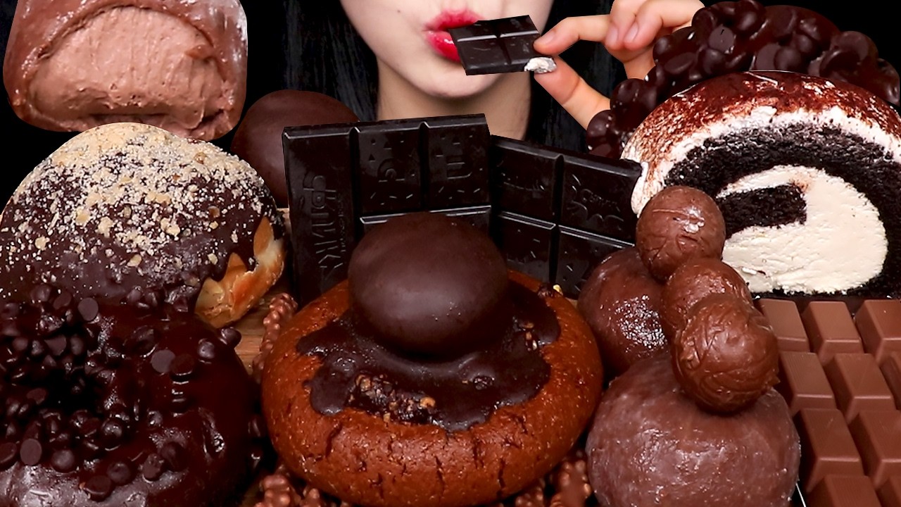 ASMR MUKBANG|CHOCOLATE PARTY * CHOCOLATE CREAM CAKE, DONUTS, COOKIE, RICE CAKE 초콜릿 디저트먹방