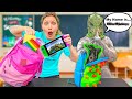 Whats inside by BACKPACK School Supplies Haul *NAME REVEAL on POND MONSTER*